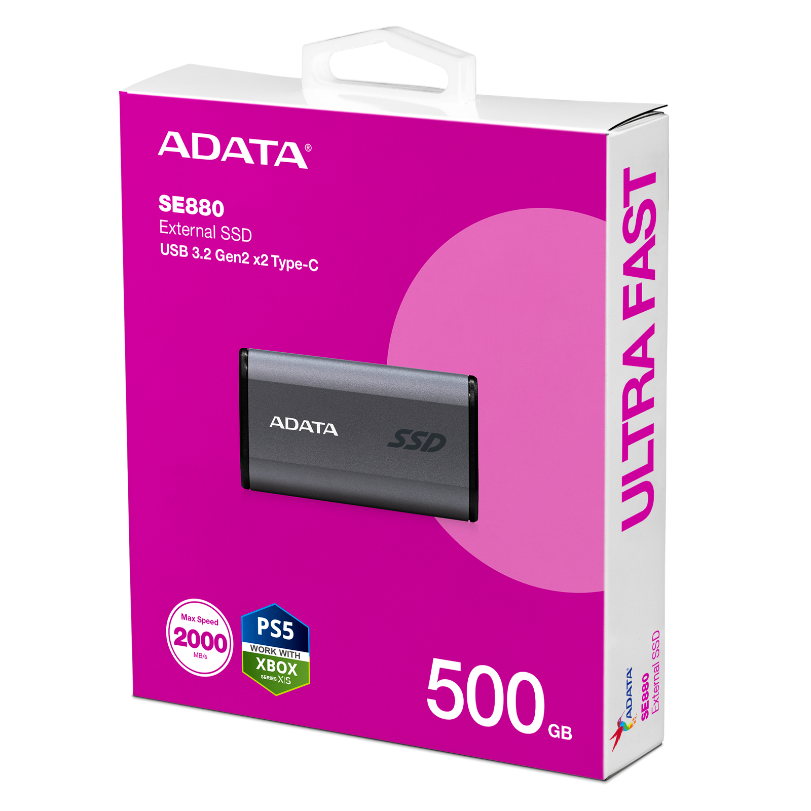 ADATA SE880 USB 3.2 USB-C External Solid State Drive - 500GB / Gray