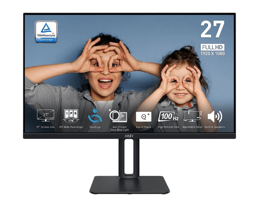 MSI PRO MP275 27-inch IPS 1920 x 1080 (FHD) Computer Monitor, 100Hz, Free-Synch, HDMI, VGA Port, VESA Mountable, Tilt, Speaker, 1ms, Black