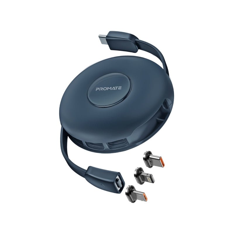 Promate Quiver 3-in-1 Retractable Magnetic Charging Cable - Blue