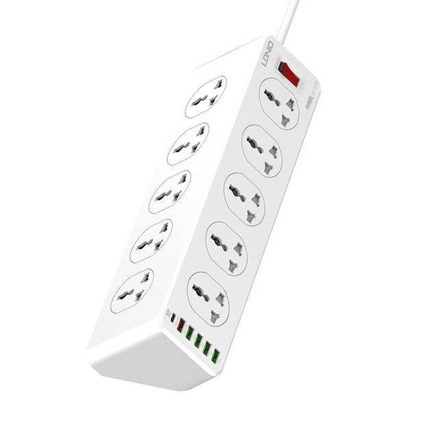 Ldnio 10 Outlets + 6 USB (PD QC3.0) 2m Powe Extension [SC10610]Ldnio 10 Outlets + 6 USB (PD QC3.0) 2m Powe Extension [SC10610]