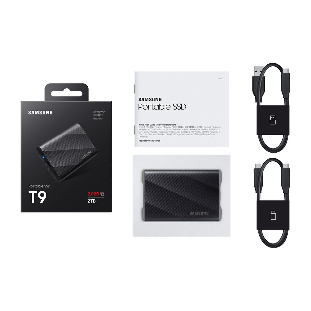 Samsung Portable SSD T9 1TB – USB 3.2 Gen 2x2, Up to 2,000MB/s Read/Write, AES 256-bit Encryption, Rugged Design - 2TB