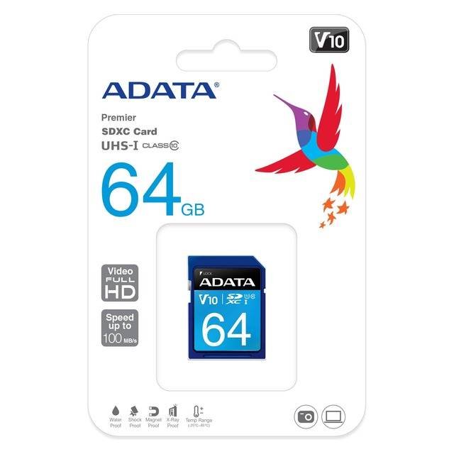 Adata 64GB SDXC/SDHC UHS-I Class 10 Memory CardAdata 64GB SDXC/SDHC UHS-I Class 10 Memory Card