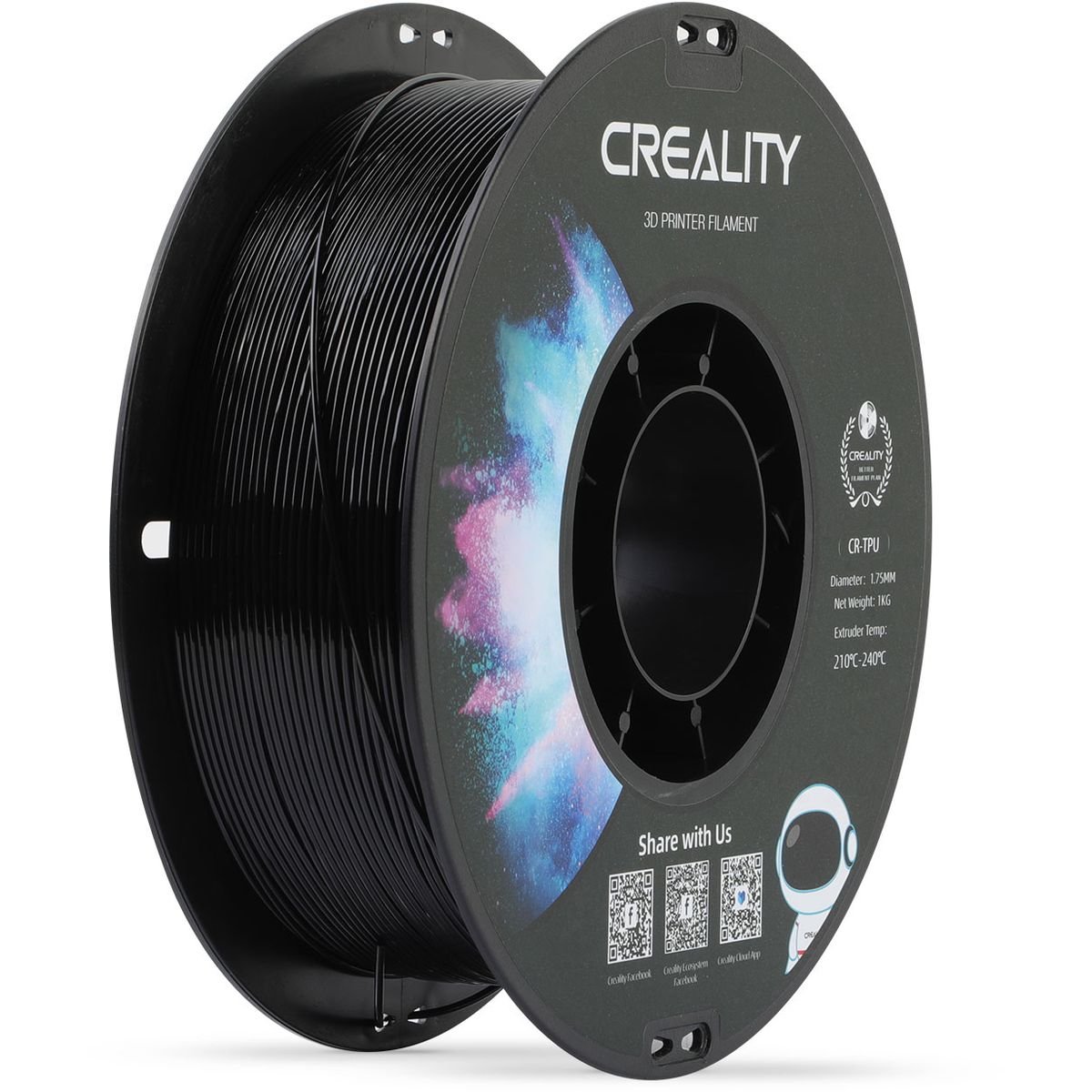 Creality TPU 3D Printing Filament 1.75mm, High Resilience, Soft Adhesive Material, Elastic, 1kg - Black