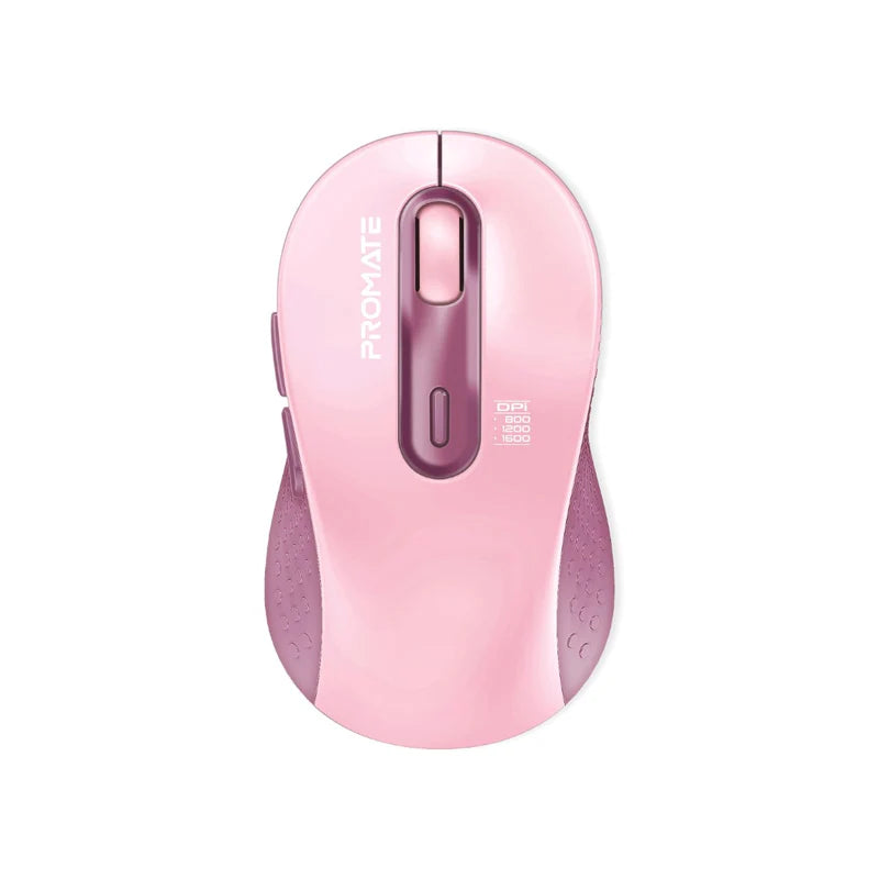 Promate Wireless Mouse, Ergonomic Ambidextrous Wireless Mice with Dual Mode Connectivity, Bluetooth v5.3, 2.4Ghz Transmission, Adjustable 1600DPI, 150H Working Time, Ken - Pink
