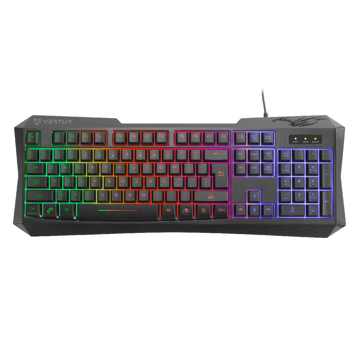 VERTUX Radiance Ergonomic Backlit Wired Gaming Keyboard - Arabic