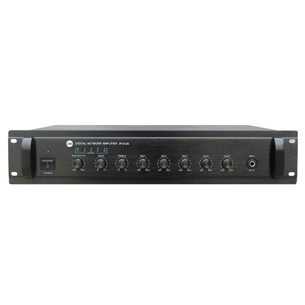 CMX 19" IP Amplifier, 120W,100V & 4-16 Ohm, with streaming and decoder, with 3 mic inputs and 2 line inputs