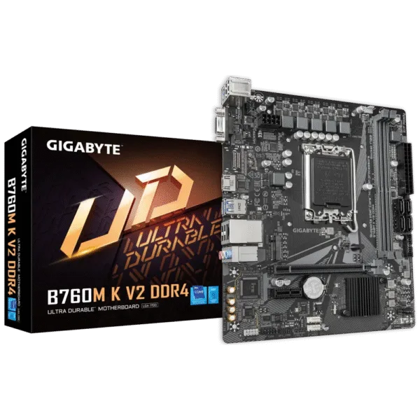 GIGABYTE B760M K V2 DDR4 Micro-ATX Motherboard – Intel B760 Chipset, LGA1700 Socket, Dual DDR4 DIMMs, PCIe 4.0, GbE LAN, Smart Fan 6