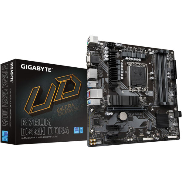 GIGABYTE B760M DS3H DDR4 mATX Motherboard – Intel LGA1700, DDR4, PCIe 4.0, Dual M.2, USB-C, 2.5GbE LAN, EZ-Latch, Smart Fan 6