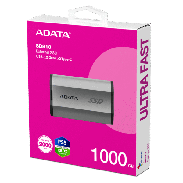 ADATA SD810 1TB External SSD – USB 3.2 Gen2x2, 2000MB/s, IP68 Waterproof, Game Console Compatible - Gray