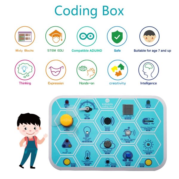 Keyestudio Kidsbits Maker Coding Box V1.0 – Arduino-Based STEM Starter Kit with 25+ Components & Visual Programming Support
