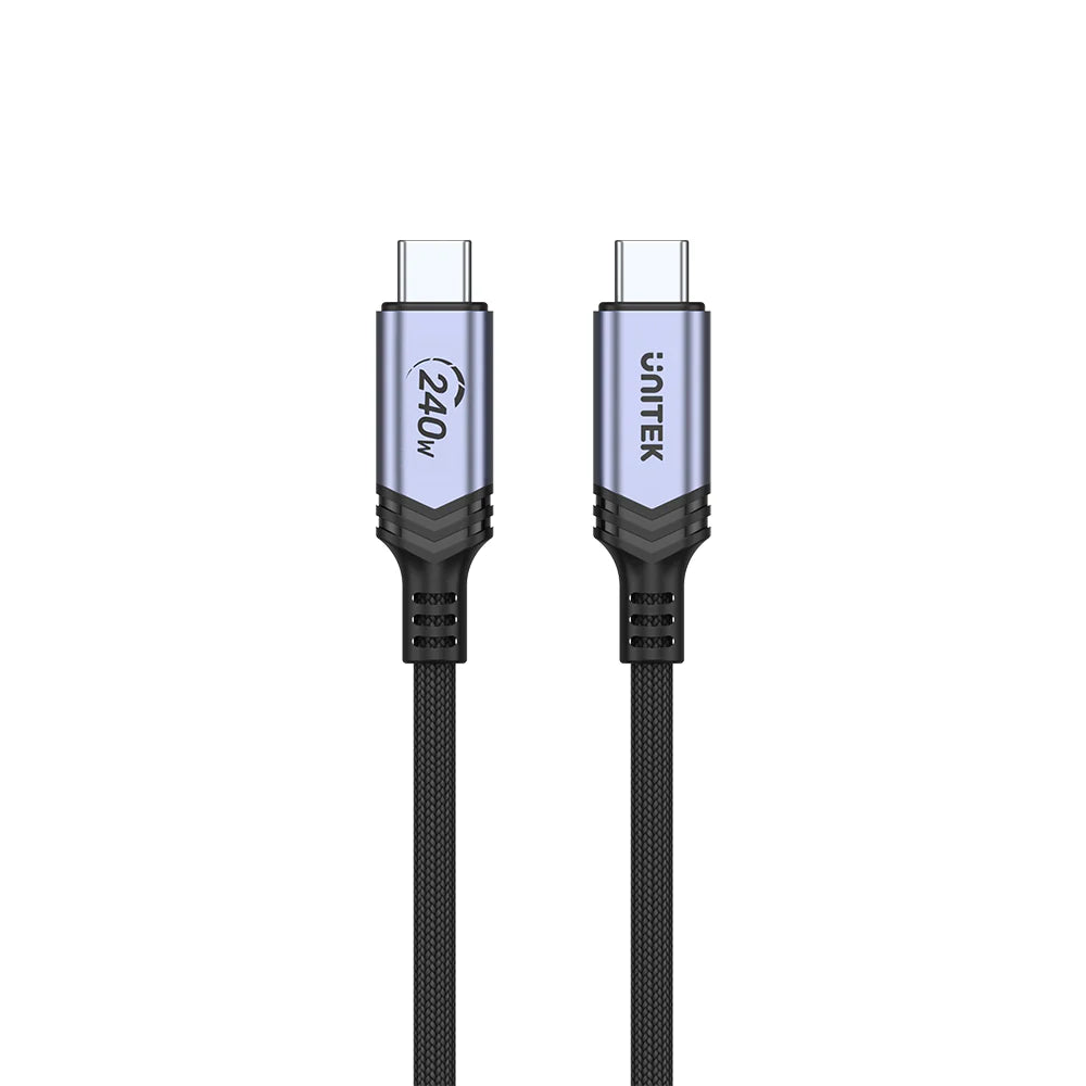 Unitek 240W USB-C PD 3.1 Charging Cable – 2M Nylon Braided - E-Marker Chip - 480Mbps Data Transfer - Compatible with Laptops - Tablets - Smartphones