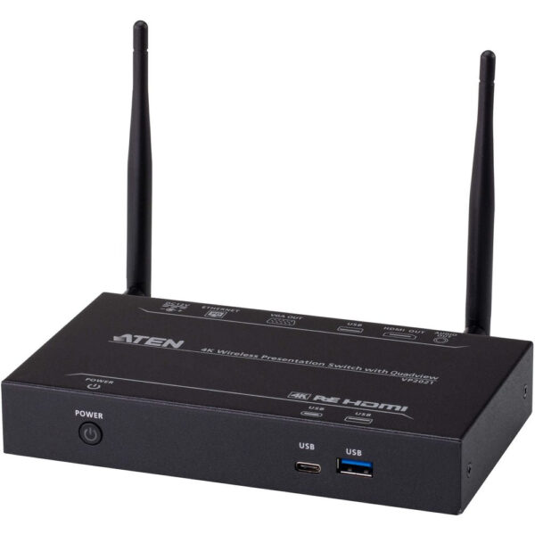 ATEN VP2021 4K Wireless Presentation Switch with Quad View, HDMI/VGA Output, Touchback, PoE, AirPlay, Google Cast, BYOD Ready