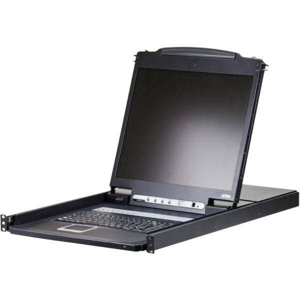 ATEN 8-Port Single Rail LCD KVM Switch with 19" LED Backlit Monitor, PS/2 & USB Support, Cascade up to 128 Computers, Rack-Mountable With Adapters