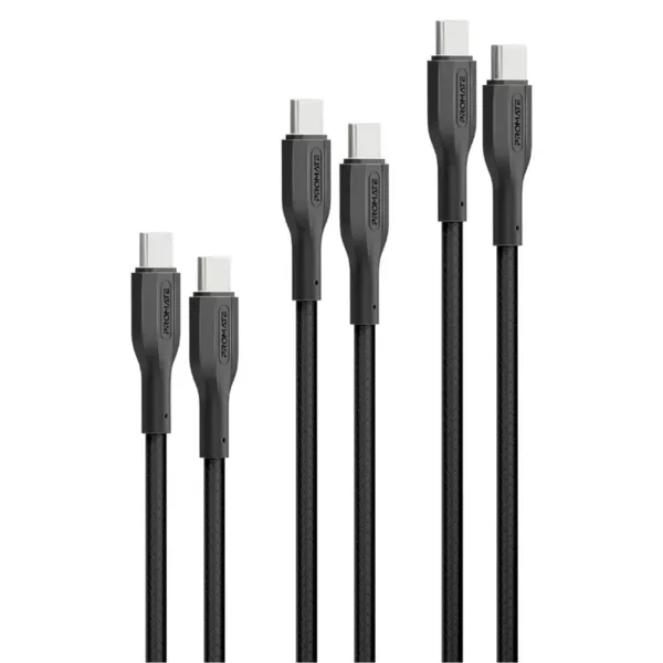 Promate CableKit-CC 3Pcs High Tensile Strength Data & Charge USB-C Cable kit