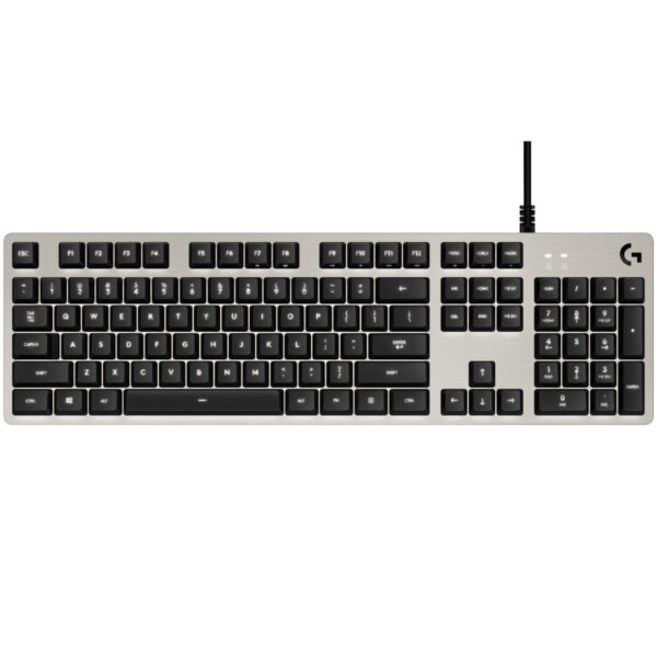 Logitech G413 Mechanical Gaming Keyboard – Romer-G Switches, Aluminum Alloy Frame, USB Passthrough, White Backlit Keys ( En / Ar ) - Silver
