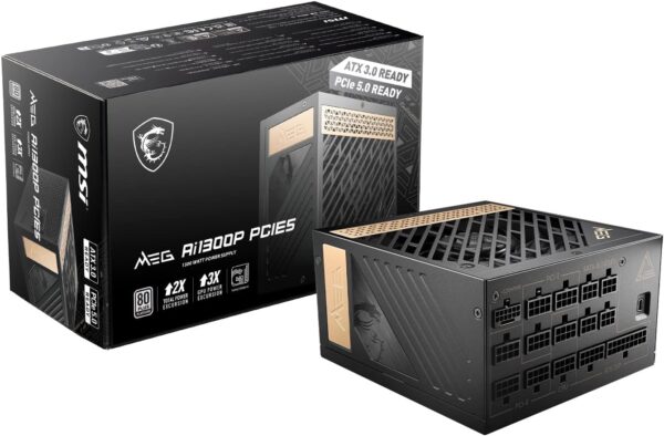 MSI MEG Ai1300P PCIE 5 & ATX 3.0 Gaming Power Supply - Full Modular - 80 Plus Platinum Certified 1300W - Compact Size - ATX PSU