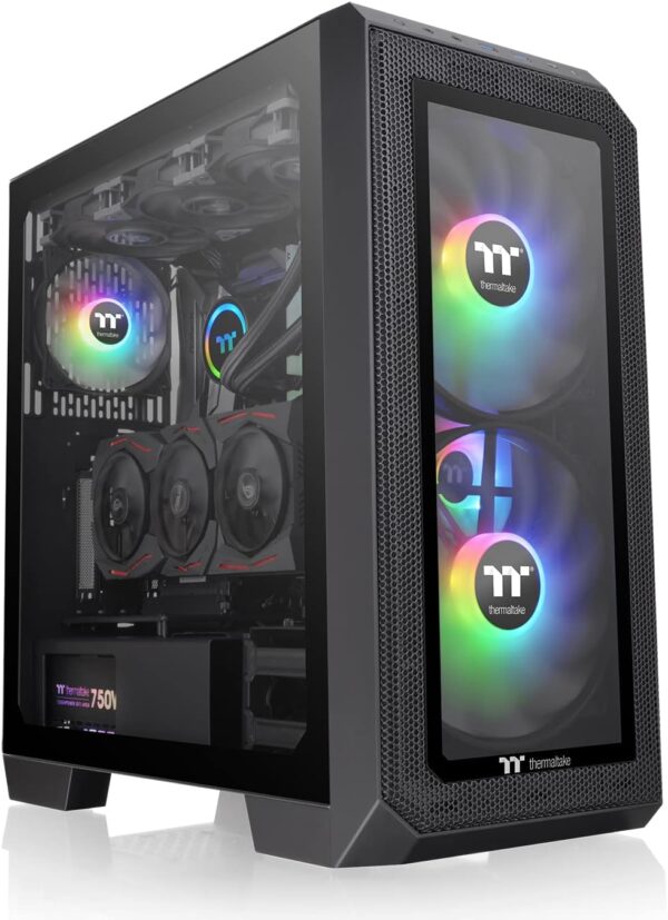 Thermaltake View 300 MX TG ARGB Motherboard Sync E-ATX Mid Tower Computer Case with 2x200mm Front & 1x120mm Rear ARGB Fan, Interchangeable Tempered Glass & Mesh Front Panel - Black