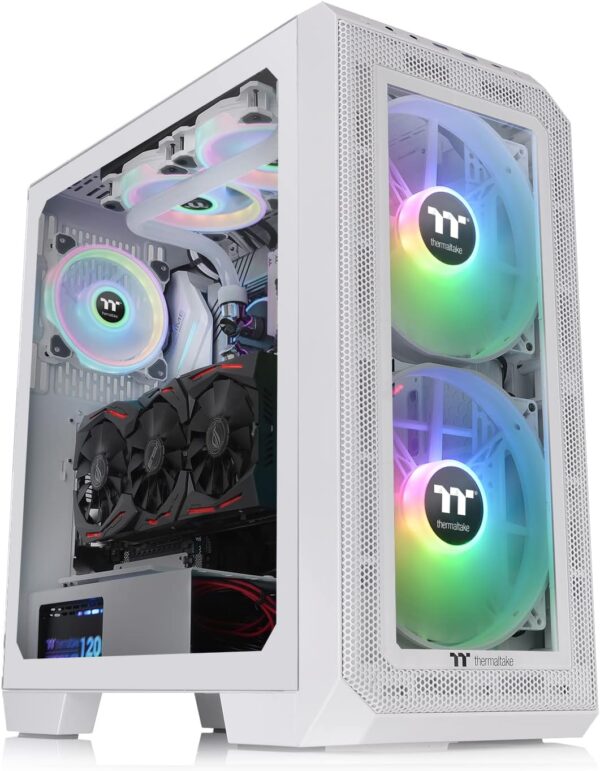Thermaltake View 300 MX TG ARGB Motherboard Sync E-ATX Mid Tower Computer Case with 2x200mm Front & 1x120mm Rear ARGB Fan, Interchangeable Tempered Glass & Mesh Front Panel - White