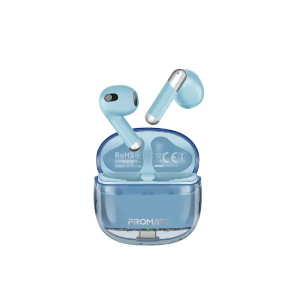 Promate High Definition Transparent TWS Earbuds with IntelliTouch - Blue