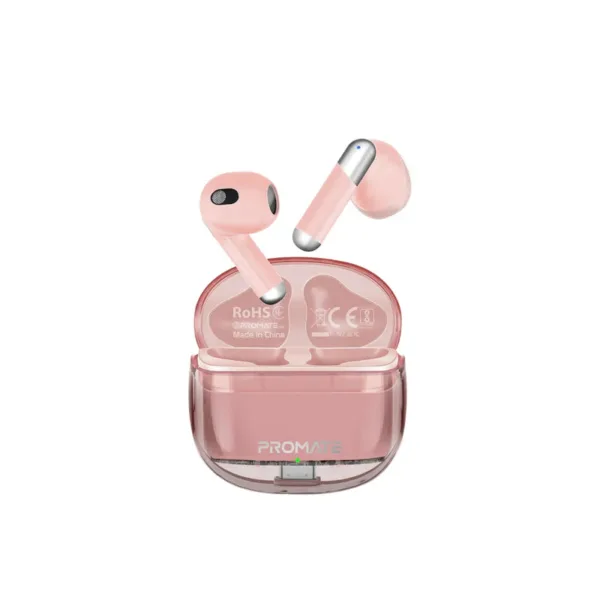 Promate High Definition Transparent TWS Earbuds with IntelliTouch - Pink