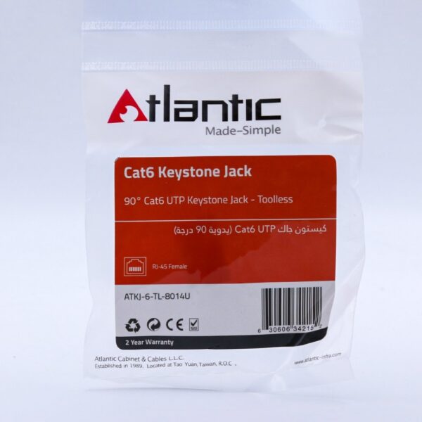 Atlantic 90° Cat6 UTP Keystone Jack – Toolless, High-Speed Ethernet Connector