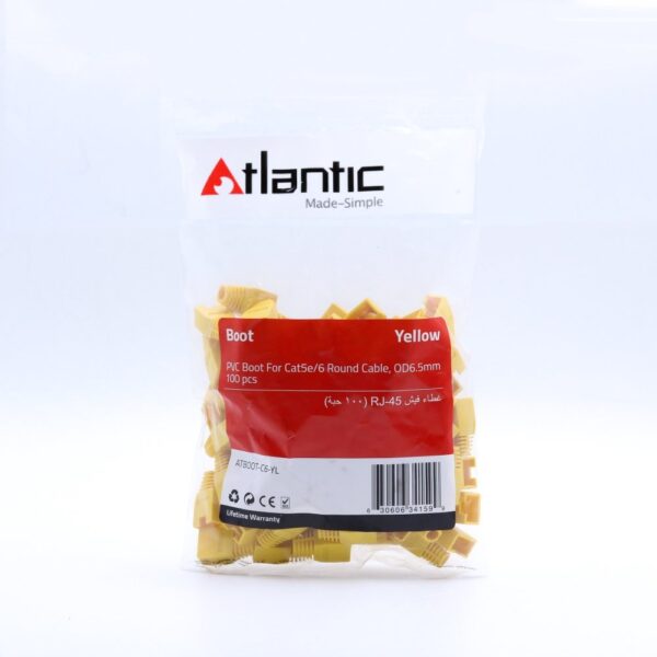 Atlantic Cat6 RJ45 Boots (100-Pack) – Strain Relief, Multiple Colors - Yellow