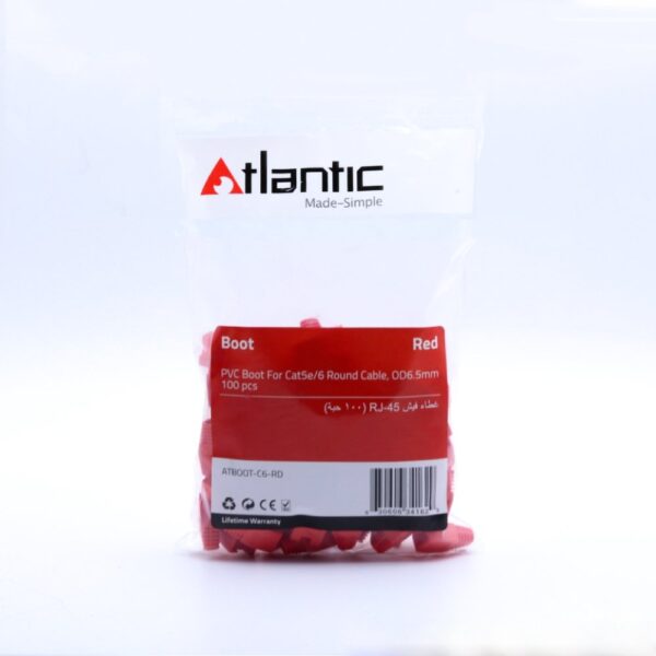 Atlantic Cat6 RJ45 Boots (100-Pack) – Strain Relief, Multiple Colors - Red