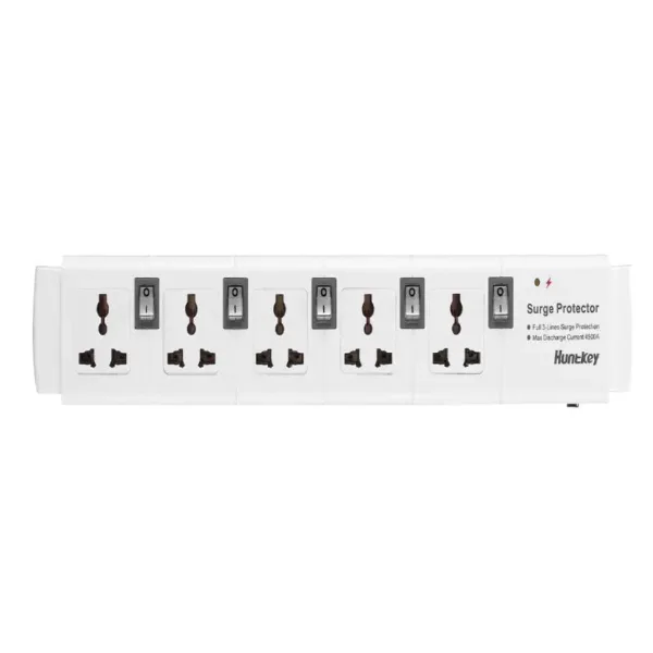 Huntkey SZC502 5-Port Power Strip with Independent Switches, Surge & Overload Protection, Flame Retardant Material, 3m Cord, 2500W Max