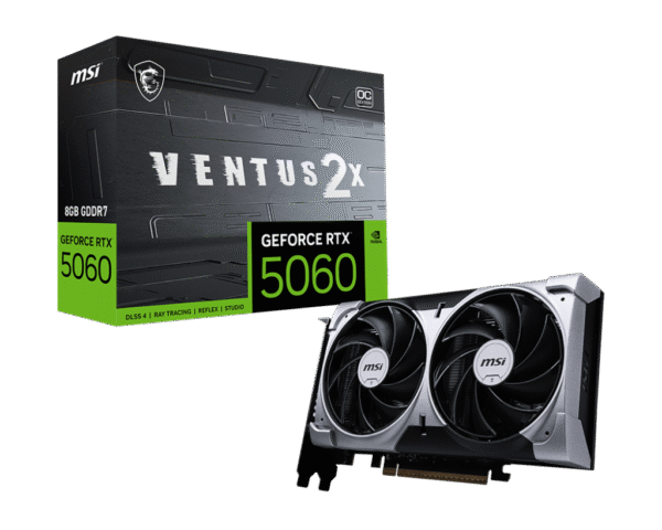 MSI GeForce RTX 5060 8G VENTUS 2X OC – 8 GB GDDR7, PCIe 5.0, 2535 MHz Boost, 3840 CUDA Cores, Dual TORX 5.0 Fans, HDMI 2.1b & 3×DP 2.1b