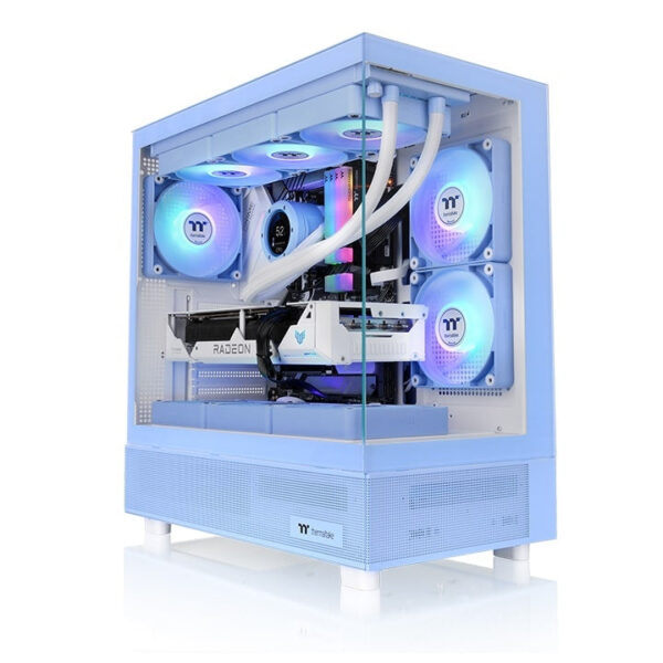 Thermaltake View 270 TG ARGB Mid‑Tower Case – 270° Tempered Glass, CT140 ARGB Fan, USB‑C 3.2 Gen2, Supports 360 mm Radiator, Vertical GPU - Hydrangea Blue